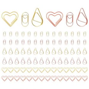 90 Pcs Cr&eacute;atifs Trombones En M&eacute;tal, trombones en forme de goutte, petites trombones en forme de c&oelig;ur, pinces de bureau en forme de c&oelig;ur pour Bureau Livre Document Papier Photo(or rose/dor&eacute;) (DINODANUBE TRADING, neuf)