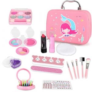 STAY GENT Real Maquillage Enfant Fille, Maquillage Enfant avec Mignon Mermaid Coffret Maquillage Enfant, Lavable Jouer à Maquillage Cadeaux pour Petit Princesse (Counting Mars World, neuf)