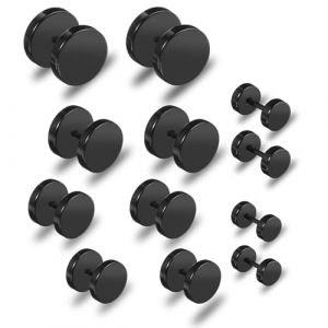 Giantree Lot de 6 paires de boucles d'oreilles noires pour homme et femme, clous d'oreilles &agrave; tige avec faux &eacute;paulettes, boucle d'oreille, 4-10 mm Tunnel d'oreille en acier inoxydable &agrave; point pour (helpfu, neuf)