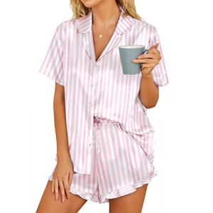 Hotouch Pyjama Femme Satin Manches Courtes 2 Pi&egrave;ces Ensemble de Pyjama pour Femme Rose L (Ekouaer EU, neuf)