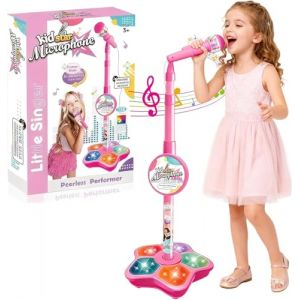 RuiDay Micro avec Support pour en-fants, Microphone Karaok&eacute; en-Fant, Mic-ro sur Pied, Micro Kidi Superstar, avec Micŕo Et Hauteur R&eacute;glable (Rose) (JIANyuc, neuf)