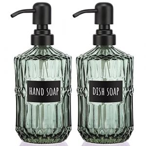 Segbeauty Distributeur de Savon en Verre, 2PCS 450 ML en Verre Prisme avec Pompe en Acier Inoxydable, Distributeur de Savon Liquide Rechargeable pour Porte-Savon de Cuisine de Salle de Bain, Vert (Seg-Beauty, neuf)
