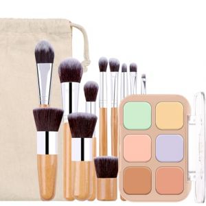Holzsammlung Professional Correcteur de Teint, 6 Couleurs Palette Anti Cernes + 11 Pinceaux Essentiels pour le Visage, Teintes Faciles à Estomper Cosmétiques Imperméables, Pinceau Contouring Kit (FlyFlyAMallEU, neuf)