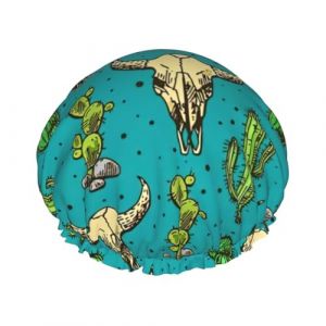 Bonnet de douche polyvalent avec imprimé cactus et crâne de taureau pour homme et femme réutilisable léger et doux (shengyijingshop, neuf)