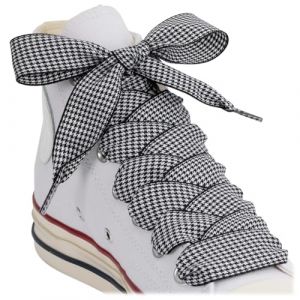 Puzeam 2 Paires de Lacets pour Chaussures en Ruban de Satin, 25 mm de Largeur, Lacets Plats &agrave; Damier en Soie pour Baskets et Bottes, pour Femmes et Filles（H-Noir Blanc, 120） (Puzeam, neuf)