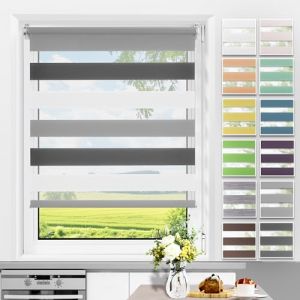 Allesin Store Enrouleur Jour Nuit sans Per&ccedil;age, Facile &agrave; Installer avec Clips pour Fen&ecirc;tre ou Porte, 40l x 120L cm, Largeur du Tissu 40 cm, Blanc-Gris-Anthracite (Allesin FR Store, neuf)