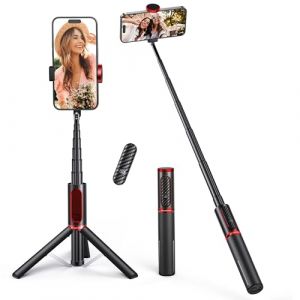 ATUMTEK Trépied Bluetooth pour Selfie, Perche à Selfie en Aluminium 3 en 1, Rotatif à 360° avec Télécommande sans Fil pour iPhone 16/15/14/13/12 mini/11 Pro/XS Max/XR/X/8/7, Samsung Smartphones Rouge (UNBREAKcable Store, neuf)