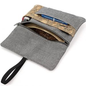 Blague à Tabac à Rouler en Cuir Végan - Compartiments pour briquet, filtres et Porte-papiers - Porte-tabac zippé- Fabriqué en UE - Idée cadeau pour les Fumeurs – by SIMARU (Gris & Raizes) (Simaru GmbH, neuf)