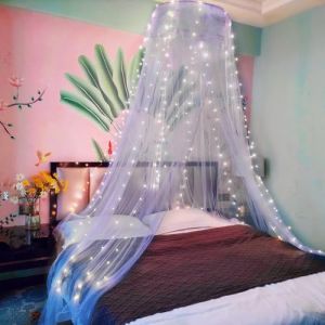 Eimilaly Dentelle Ciel de lit Moustiquaire avec lumières Chaudes, Princesse Ciel de lit pour Fille Décoration de Chambre, Bleu/Porte Unique (Aimilaly, neuf)