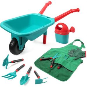 CUTE STONE Brouette Enfants Ensemble d'outils jardinage pour enfants, jouets jardin avec brouette, gants, râteau à main, pelle, double houe, jouets d'intérieur et d'extérieur, cadeau garçons et filles (Funny fly EUR, neuf)
