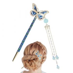 Épingle à cheveux chinoise - épingle à cheveux enroulée avec gland, épingle à cheveux chinoise, bâton à cheveux asiatique avec tenue artistique et ferme avec design papillon (kaitmain, neuf)