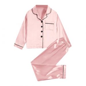 Pyjama Fille Enfants B&eacute;b&eacute; Fille Gar&ccedil;on Satin Pyjama Ensemble de Pyjama en Satin Satin Pyjama Ensemble Enfants Ensemble &Agrave; Manches Longues Hauts Boutonn&eacute;s Pyjama Chemise + Pantalon Long (GUnakd, neuf)