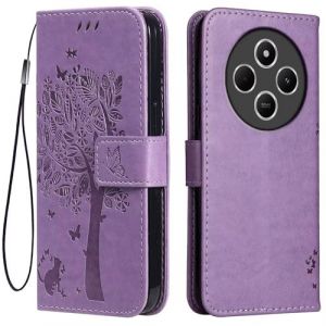 Topme &Eacute;tui en Cuir pour Redmi 14C (4G) / POCO C75 (6.88" inches), [ Coque Housse de T&eacute;l&eacute;phone Style Motif Chat Et Arbre] - Violet Clair (topme, neuf)