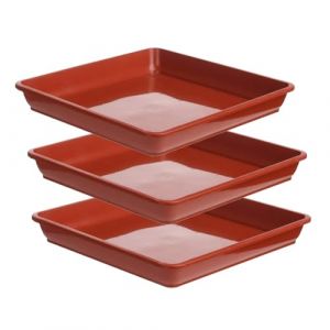 Lot de 3 soucoupes carr&eacute;es en plastique rouge pour pots de fleurs, plateaux d'&eacute;gouttement pour jardin, int&eacute;rieur et ext&eacute;rieur (30 x 30 cm) (Senda, neuf)