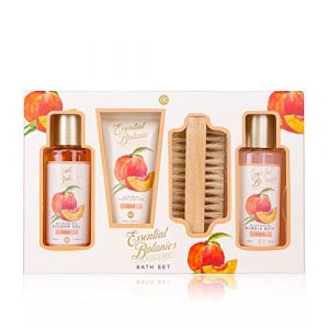 accentra Kit de bain ESSENTIAL BOTANICS - FRUITS dans un coffret cadeau - Gel douche - Bain moussant - Lotion pour le corps - Brosse à ongles - Parfum pêche (Deggelbam Company - Partygeschenke24, neuf)