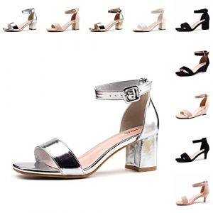 Hitmars Sandales Femme Été Talon Haut Chaussure Escarpin Bout Ouvert Bride Cheville Sandales Talons Chic Mode Confort Argent Taille 41 EU (Free Mobile OU, neuf)