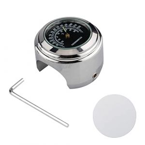 thermom&egrave;tre de voiture,ERYUE Thermom&egrave;tre de v&eacute;lo universel pour guidon de moto &eacute;tanche de remplacement pour motos v&eacute;los 22 mm-25,4 mm7/8 ''- 1'' guidon Silver Shell thermom&egrave;tre &agrave; cadran noir (btastbo, neuf)
