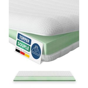 AM Qualitätsmatratzen - Surmatelas 180 x 190 cm Moelleux - Housse de surmatelas Amovible et Lavable - Surmatelas Mousse 180x190 6 cm - Topper Souple et Adaptable pour Un Bon Sommeil - 180/190 White (AM Quality, neuf)