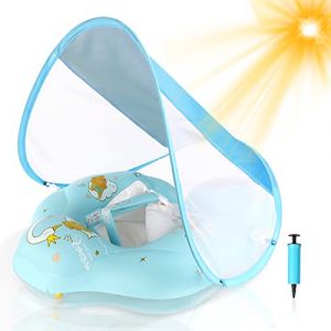 WYRIAZA Bouée Bébé Bouee Bebe Parasol SPF 50+ | Améliorez Bouée Bébé 5-8Kgs avec Une Balle d'Équilibre pour Éviter Le Renversement | Bouee Bebe Piscine Gonflable (S 3-12 Mois, Bleu) (WYRIAZA, neuf)