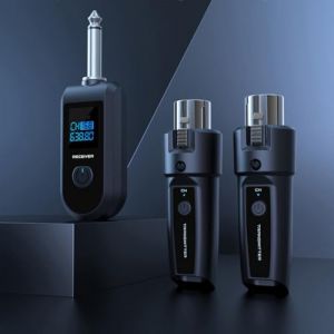 Ensemble émetteur et récepteur XLR sans fil UHF et émetteur récepteur de guitare sans fil, pour micro dynamique, mixeur audio, basse de guitare électrique, Sans fil pour système de micro (1 plateau 2) (Oceanialend, neuf)