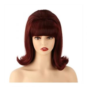 Perruque vintage femme de 30 cm avec frange, style ann&eacute;es 60-70, id&eacute;ale for cosplay, Halloween et f&ecirc;tes. Effet naturel et Volumineux(Red) (snpiling, neuf)