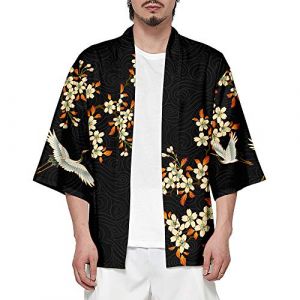 CIZEUR Kimono Japonais Homme Veste Vintage Chinese Style Casual Chemise Homme Manches 3/4 Taille Grande, 3XL Soleil (Cizeu, neuf)