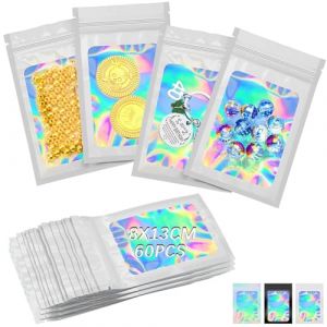 Pochon Weed 60 Pi&egrave;ces Pochon Mylar Refermables Sachet Zip Sachet 8 * 13cm Pochon Plastique avec Fen&ecirc;tres Transparente Aluminium Holographique pour Bonbons Biscuits Jwely (Blanc) (WangJiaYuan, neuf)