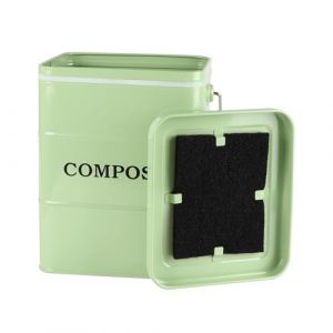 Composteur Cuisine 6L avec Couvercle &Eacute;tanche et Filtre Charbon &ndash; Poubelle Compost Cuisine en Acier au Carbone Anti-Odeurs &ndash; Bac Composteur Int&eacute;rieur Compact pour Comptoir, Facile &agrave; Nettoyer, Vert (qingdaikeji, neuf)