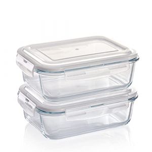 Grizzly Boîte Alimentaire en Verre Hermétiques avec Couvercles Lot de 2 Rectangulaires 1520 ml - Boîtes Conservation Sans BPA (GRIZZLY SHOP, neuf)