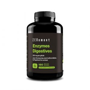 Enzymes Digestives - 10 Enzymes y compris Bromélaïne et Papaïne, Haute Concentration - 200mg par Gélule - 180 Gélules Véganes - Adapté à Tous Types de Régime - Sans Additifs, Sans Gluten (Zenement France, neuf)