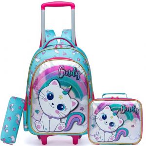 HTgroce Cartable a Roulette Fille CP, Chat Sac Dos roulettes pour Filles, Sac a Roulette Fille pour Primaire (Lldaily EUR, neuf)