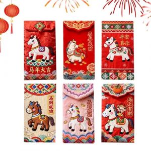 Enveloppes rouges chinoises &ndash; Papier 17 x 9 cm Enveloppes 2026 Ann&eacute;e du cheval | Pour adultes amis famille employ&eacute;s &acirc;g&eacute;s cartes de v&oelig;ux cadeaux de f&ecirc;te (BINGqiang, neuf)