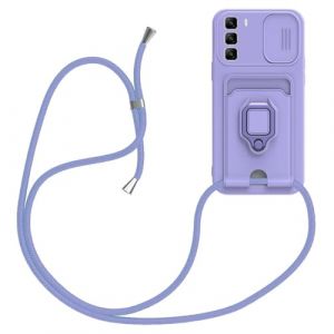 xinyunew Cordon de Coque pour Infinix Hot 50 4G,Couvercle Coulissant de la Cam&eacute;ra+Support Annulaire &agrave; 360 Degr&eacute;s,Fentes pour Cartes Lanyard Silicone Case Pourpre (xinyunew, neuf)