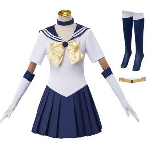 AYIMEIS Tenoh Haruka Cosplay Costume Set Femme D&eacute;guisements de Anime Sailor Girl Costume Sailor Uranus Cosplay Uniforme de Marin JK Uniforme Japonais No&euml;l Halloween Carnaval F&ecirc;te Tenue Bleu (AIYIMEIDE, neuf)