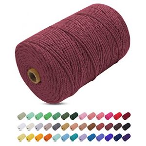 Corde Macramé 3mm x 200m, Uiopa Fil Macramé 3mm Corde Coton Naturelle 4 Brins, Coloré Ficelle Cordon Coton pour Tressée DIY, Tentures Murales, Porte Plante, Rideau, Decoration Boheme (Rouge Rouille) (XEYUAN, neuf)