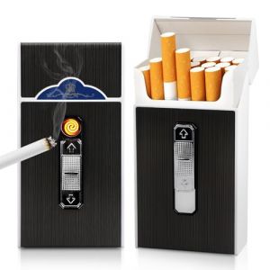 2 Pièces Etui Cigarette avec Briquet Electronique, Boite a Cigarette Rechargeable Sans Flamme, Boite Cigarette Métal, Etui Cigarette pour Femme Homme Idée Cadeau (ShopHop Business, neuf)