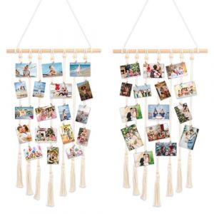 Nicrulp Lot de 2 Cadre Photo Pele Mele Mural Porte, Cadres Accroche Photos Murale Présentoir, Cadre à Suspendre Décoration Support avec 7 Cordes et 30 Pinces en Bois, pour Cadeau Anniversaire Femme (YADON ZOESHA MIXT S.R.L., neuf)