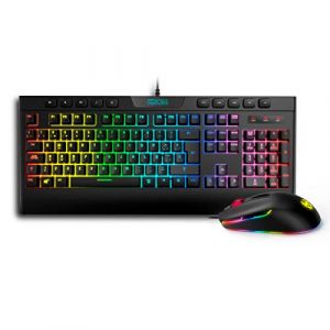 KROM KALYOS - Gaming Keyboard + Mouse Combo - Clavier membrada rétro-éclairé RGB, souris avec capteur optique 6400 DPI, LED 6 couleurs, Spanish layout, noir (CSO MARKET, neuf)