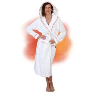 ELEVAVIDA Peignoir de Bain Femme en coton douillet 400 g/m2 avec Capuche - blanc - robe de chambre femme extra doux et confortable - taille M - peignoir de bain sauna en &eacute;ponge - certifi&eacute; OEKO-TEX (ELEVAVIDA, neuf)