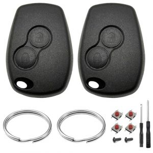 Lot de 2 Coque Clé de Voiture 2 Boutons Compatible avec Renault Clio Kangoo Modus Master Twingo Trafic et Dacia Boîtier Cle Télécommande sans Lame Coque Clef de Voiture avec Porte-Clés (JJCHQ, neuf)