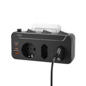 Multiprise Murale avec Interrupteur Individuel,Prise Multiple Parafoudre et Surtension,Triplite Electrique Rotative Verticale Horizontal,Adaptateur Triple Rallonge Prise USB C,Outlet Extender,Noir (ELESHOCK, neuf)