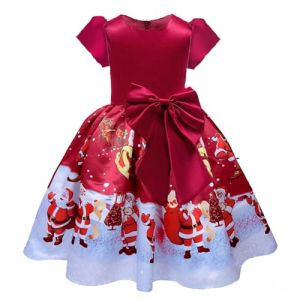 G&eacute;n&eacute;rique Robe de No&euml;l Fille Hiver Robe Princesse Fille Ceremonie F&ecirc;te No&euml;l Robe Soiree Princesse Mignon Robe Enfant Manches Courtes Deguisement Noel Enfant Cadeaux No&euml;l Fille (Red, 5-6 Ans) (QinMM, neuf)