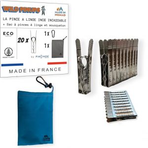 Wild Pinups: 20 Pinces à Linge INOX Incassables Pincinox avec Panier Pince à Linge et Mousqueton. pour Buanderie, Fil à Linge, séchoir à Linge. l'Epingle a Linge Solide, Durable à Vie, Made in France (eTAIL Distribution, neuf)