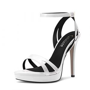 Castamere Femmes Aiguille Haut High Plate-forme Talon Heel Ouvert Bout Lanières Cheville Sandales Mariage Danse 12 CM Heels Blanc 38 EU (SUNShop, neuf)