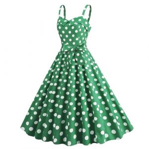 Robe Ann&eacute;e 60 Pin-Up Femme Sexy Col V sans Manche Retro Robe Style 1950's Audrey Hepburn Pin-Up Rockabilly Elegante Polka Dot Trap&egrave;ze Vintage Robes Swing Robe De Bal F&ecirc;te C&eacute;r&eacute;monie Mi Longue (Blingko, neuf)