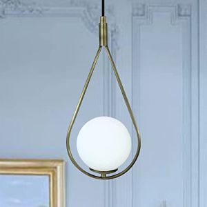 bamyum Suspension Luminaire Moderne de Plafond Bar en Métal Doré, Élégante Boule de Verre Blanc, Lustre Salon, Chambre, Cuisine, Salle de Bain, Couloir, Abat-Jour, Plafonnier Blanc et Doré (bamyum, neuf)