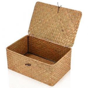 Cexovo Panier de Rangement en Osier Tressé,Panier Rotin Osier Couvercle Naturel BoîTe de Rangement en Tressé Avec Couvercle Organiseur de Maquillage pour Salle de Bains,Salon,Cuisine,Marron,Taille L (DAL MAGLO S.R.L., neuf)