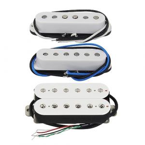 Fleor Alnico 5 SSH Micros (cou/moyen/pont) Ensemble de guitare et micro Humbucker à bobine simple (50/50/52 mm) pour guitare électrique, Blanc (iknmusic-uk, neuf)