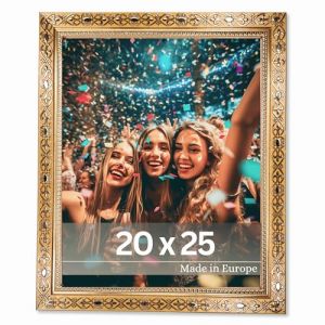 VictoR Vermeer Cadre photo vintage doré 20 x 25 cm – Cadre baroque antique avec verre acrylique – Paroi arrière stable en MDF – Pour format portrait et paysage – Cadre photo A4 doré (Victor_Store, neuf)