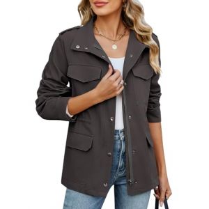 CMTOP Veste Femme mi Saison Court L&eacute;ger Blouson en Coton, D&eacute;contract&eacute; &Eacute;l&eacute;gante Jacket Saharienne Veste Manteau avec Multi Poches pour Printemps &Eacute;t&eacute; Automne(Gris Fonc&eacute;,S) (Lemens, neuf)